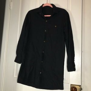 Black long sleeve button up linen dress w/ pockets